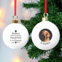 Dog Memorial Personalised Photo Christmas Bauble Dog Lovers Gift Pet Memorial Paw Prints Tree Hanging Decoration - Cat Memorial - Pet Memori