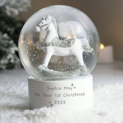 Personalised Any Message Rocking Horse Glitter Snow Globe - Christmas Globe - Christmas Gift For Girls or Boys - Glitter Globe