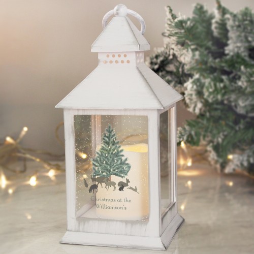 Personalised A Winters Night White Lantern, LED Lantern, White Lantern, Christmas Gift, Christmas Gift, Christmas Decoration, Animals