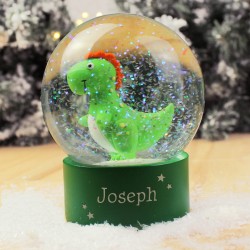 Personalised Name Only Dinosaur Glitter Snow Globe - Christmas Globe - Christmas Gift For Girls or Boys - Glitter Globe