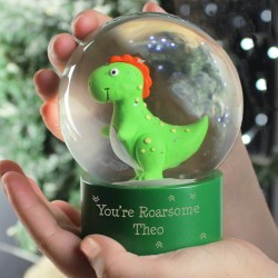 Personalised Message Dinosaur Glitter Snow Globe - Christmas Globe - Christmas Gift For Girls or Boys - Glitter Globe