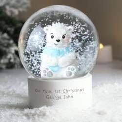 Personalised Any Message Polar Bear Snow Globe - Christmas Globe - Christmas Gift For Girls or Boys - Glitter Globe