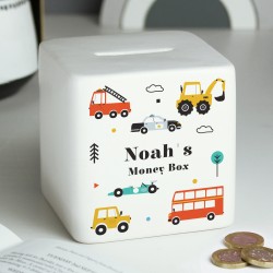 Personalised Square Money box Vehicles Ceramic