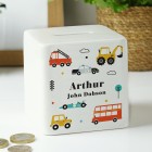 Personalised Square Money box Vehicles Ceramic