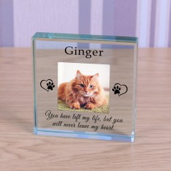 Cat Memorial Never Leave My Heart Photo Upload Glass Token Keepsake