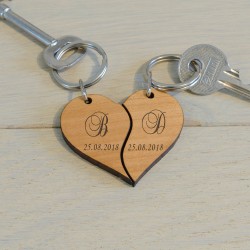 Personalised Wooden Keyring Heart - Initials & Date, Valentines Day Gift, Anniversary Gift, Gift For Husband, Gift For Wife, Boyfriend Gift