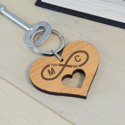 Personalised Wooden Keyring Heart - Initials Infinity, Valentines Day Gift, Anniversary Gift, Gift For Husband, Gift For Wife, Boyfriend