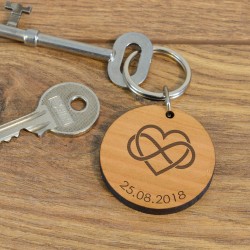 Personalised Wooden Keyring Infinity & Date, Valentines Day Gift, Anniversary Gift, Gift For Husband, Gift For Wife, Boyfriend