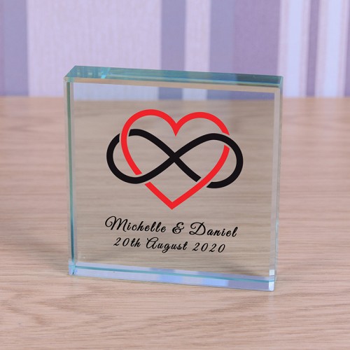 Personalised Glass Token Heart Infinity, Valentines Day Gift, Anniversary Gift, Gift For Husband, Gift For Wife, Boyfriend, Wedding Gift