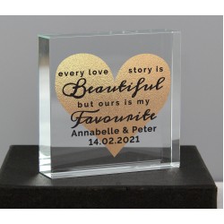 Personalised Glass Crystal Every Love Story Is Beautiful, Valentines Day Gift, Anniversary, Gift Husband, Gift Wife, Boyfriend, Wedding