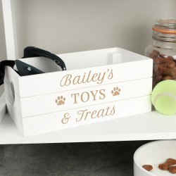 Personalised Dog Pet Toy Storage Box - White Wooden Crate - Toy Box - Pet Gift - Gift For Dogs - Gift For Cats