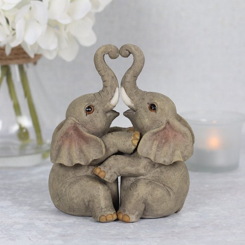 Elephant Embrace Elephant Couple Ornament 10 x 12 cm