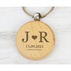 Personalised Wooden Keyring Initials & Date, Valentines Day Gift, Anniversary Gift, Gift For Husband, Gift For Wife, Boyfriend, Wedding