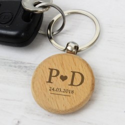 Personalised Wooden Keyring Initials & Date, Valentines Day Gift, Anniversary Gift, Gift For Husband, Gift For Wife, Boyfriend, Wedding