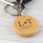 Personalised Wooden Keyring Initials & Date, Valentines Day Gift, Anniversary Gift, Gift For Husband, Gift For Wife, Boyfriend, Wedding