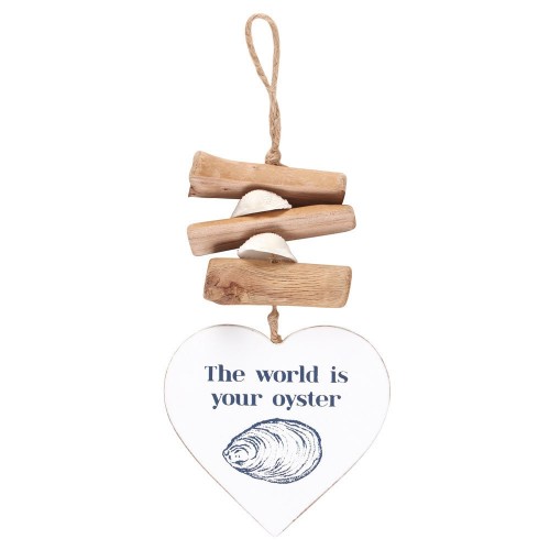 The World is Your Oyster Driftwood Heart Sign,Seaside Gift,Holiday Gift,New Home Gift,Garden Sign