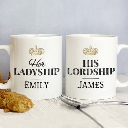 Personalised Her Ladyship and His Lordship Mug Set, His and Hers Mugs, Bride and Groom Mugs, Valentines Day