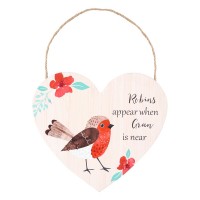 Robin Hanging Heart Sign Gran, Winter, Gran Memorial, In Memory of Gran Robin Hanging Heart Sign Gran, Winter, Gran Memorial, In Memory of Gran