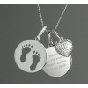 Personalised Sterling Silver Footprints and Cubic Zirconia Heart Necklace, Newborn Necklace, Personalized Mother Gift
