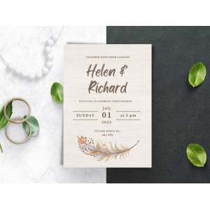 Minimalist Wedding Invitation Template Set, Botanical Floral Wedding Invitation Template Download, Editable Invitation Feather, Canva
