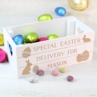 Personalised Easter Gift Box Easter Bunny White Wooden Crate Treat Box