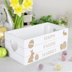 Personalised Easter Gift Box Easter Bunny White Wooden Crate Treat Box