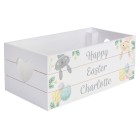 Personalised Easter Gift Box Easter Bunny White Wooden Crate Treat Box Colourful