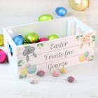 Personalised Easter Gift Box Easter Bunny White Wooden Crate Treat Box Colourful