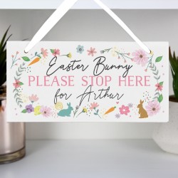 Personalised Easter Bunny Sign, Easter Sign, Easter Bunny Stop Here, Easter Celebration, Hanging Sign, Wooden Sign