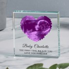 Heart Baby Scan Glass Token, Baby Photo, 3 Colours To Choose From, Any Message, Baby Keepsake