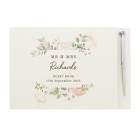 Personalised Floral Watercolour Hardback Guest Book & Pen, Wedding Guest Book