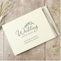 Personalised Botanical Wedding Guest Book & Pen, Wedding Guest Book