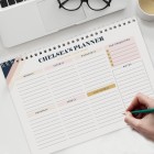 Personalised Free Text Navy & Blush A4 Desk Planner, Weekly Organiser, Daily Planner