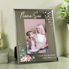 Personalised Floral 6x4 Diamante Glass Photo Frame, Customised Any NAME Photo Frame, Photo Gift For Mum, Mothers Day Gift, 4x6 Photo Frame