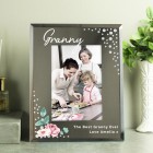 Personalised Floral 6x4 Diamante Glass Photo Frame, Customised Any NAME Photo Frame, Photo Gift For Mum, Mothers Day Gift, 4x6 Photo Frame