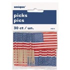 USA American Flag Cupcake Toppers American Themed Party Pack of 30 Flags Picks
