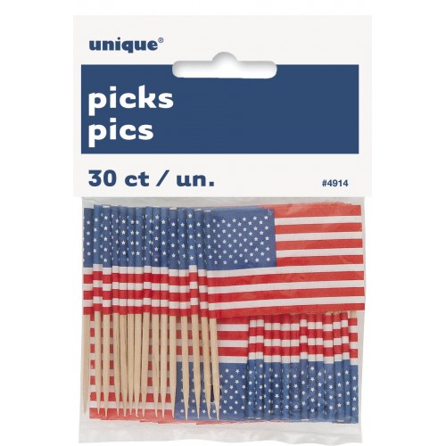 USA American Flag Cupcake Toppers American Themed Party Pack of 30 Flags Picks