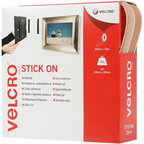 VELCRO Brand VEL-EC60221 Beige Stick On Tape Roll, 20mm x 10m