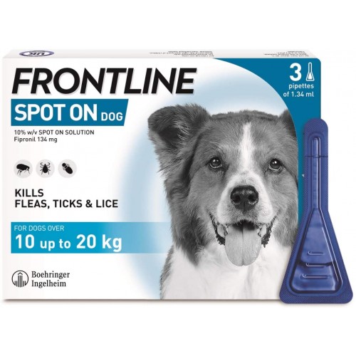 FRONTLINE Spot On Flea & Tick Treatment for Medium Dogs (10-20 kg) - 3 Pipettes FRONTLINE Spot On Flea & Tick Treatment for Medium Dogs (10-20 kg) - 3 Pipettes