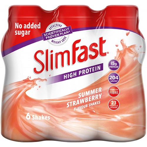 SlimFast Milk Shake, Summer Strawberry, 325 ml, Pack of 6