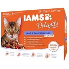 IAMS Delights Wet Food Land and Sea Collection for Adult Cats with Meat and Fish in Jelly, 48 x 85 g IAMS Delights Wet Food Land and Sea Collection for Adult Cats with Meat and Fish in Jelly, 48 x 85 g