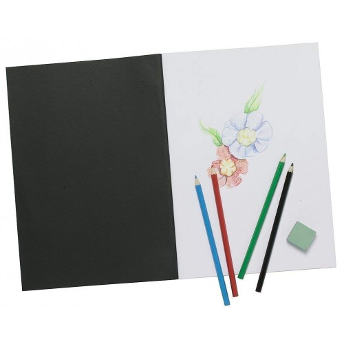 Tiger A4 Artist Sketch Book White Cartridge Paper Black Card Cover Art Pad
