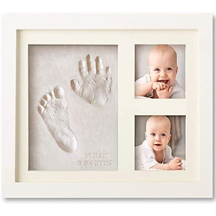 Baby Handprint Footprint Keepsake Kit Baby Shower Picture Frames for Baby Registry Boys Baby Nursery Memory Art Kit Frames Baby Prints Duo Photo Frame for Newborn Girls Onyx Black 