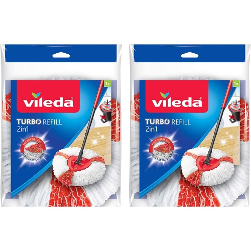 Vileda Turbo 2-in-1 Microfibre Mop Refill Head, Microfibre, Red, Pack of 2
