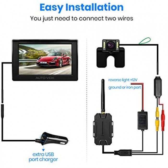 4.3 TFT LCD Rear View Monitor Parking Assistance System with One Wire Easy Installation AUTO-VOX M1 Car Reversing Camera Kit Rearview Backup Camera IP68 Waterproof Night Vision 