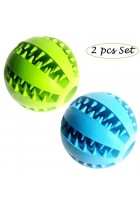 Feixun Pets Dog Treat Toy Ball, Rubber Dog Food Ball,Dog Tooth Cleaning Toy Ball, Interactive Dog Toys (1*Blue + 1*Green) 7.6cm
