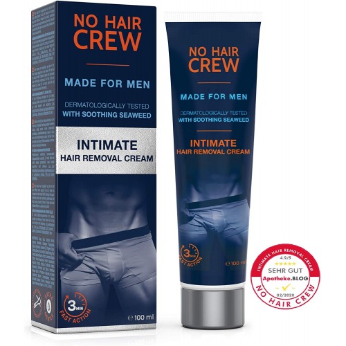 NO HAIR CREW Premium Intimate Hair Removal Cream – Extra Gentle Hair Removal Cream for Sensitive Areas. Made for Men, 100 ml