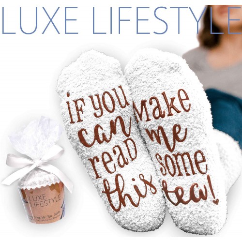 “If You Can Read This Bring Me Some Tea! ” - Funny Socks Cupcake Gift Packaging - Thermal Fuzzy Warm Cotton Perfect Gift For Wife Women Hostess Housewarming Novelty Romantic Birthday Present Tea Lover