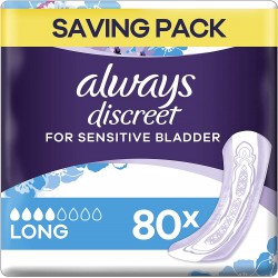 Always Discreet Incontinence Pads for Women, Long, Saving Pack 80 High Absorbency Pads