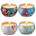 Scented Candles Gift Set of 4 Jasmine,Lotus,Lilac Blossoms & White Gardenia,Natural Soy Wax Portable Travel Tin Candle